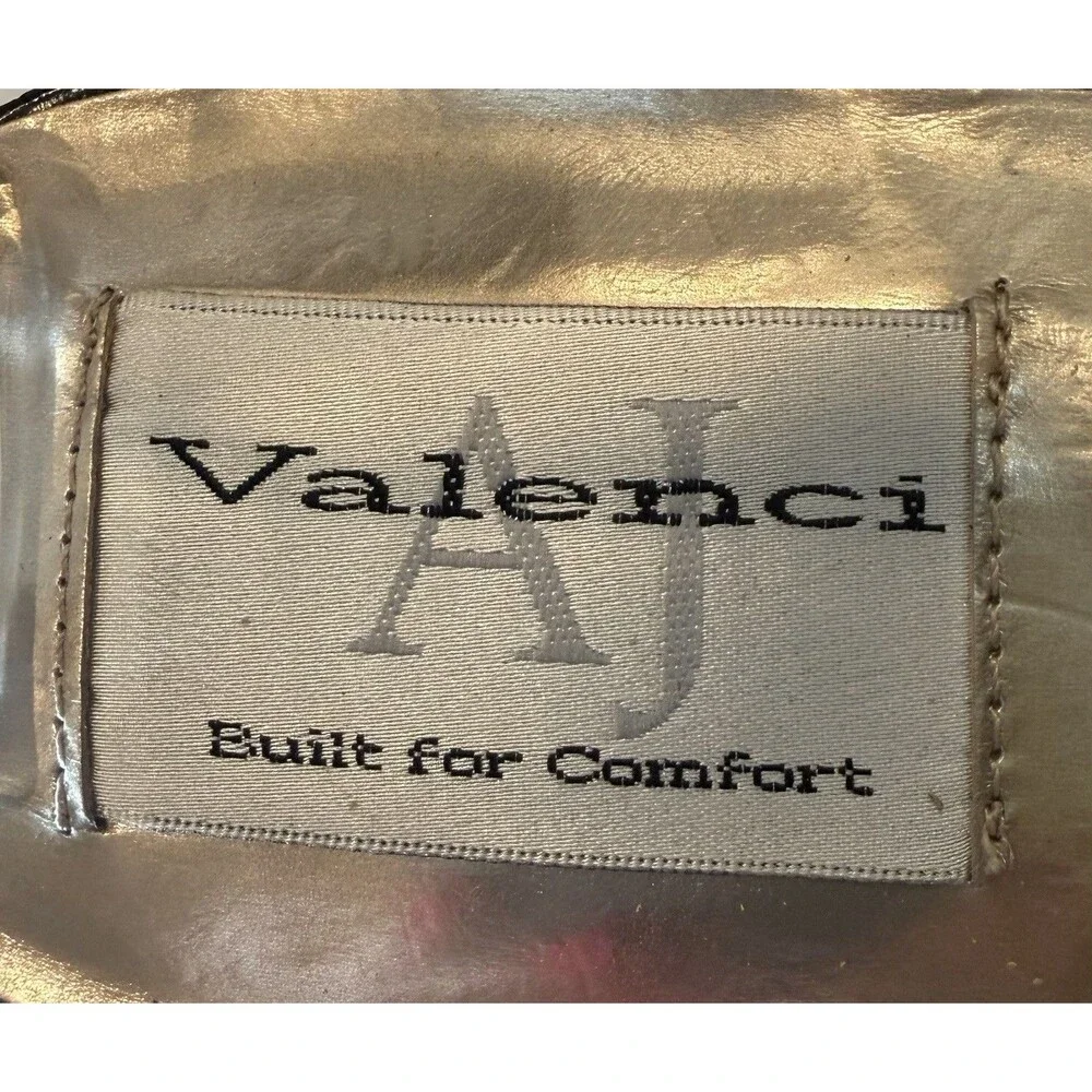 AJ Valenci Built for Comfort Black Patent Beaded T Strap Wedge Sandals 10M
